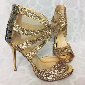 Gold Glitter Party Heels NWOT